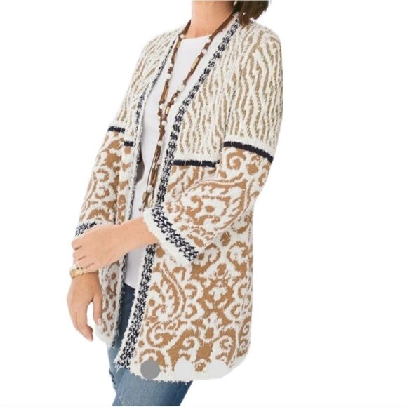 Chico's Sweaters - Chico’s Pattern Mix Audrey Open Front 3/4 Sleeves Cardigan Women’s Size 2 Medium